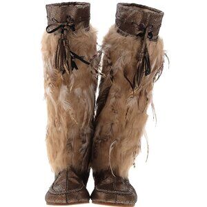 Feather & Faux Fur Boots / Slippers, Native American Style Maiden Princess